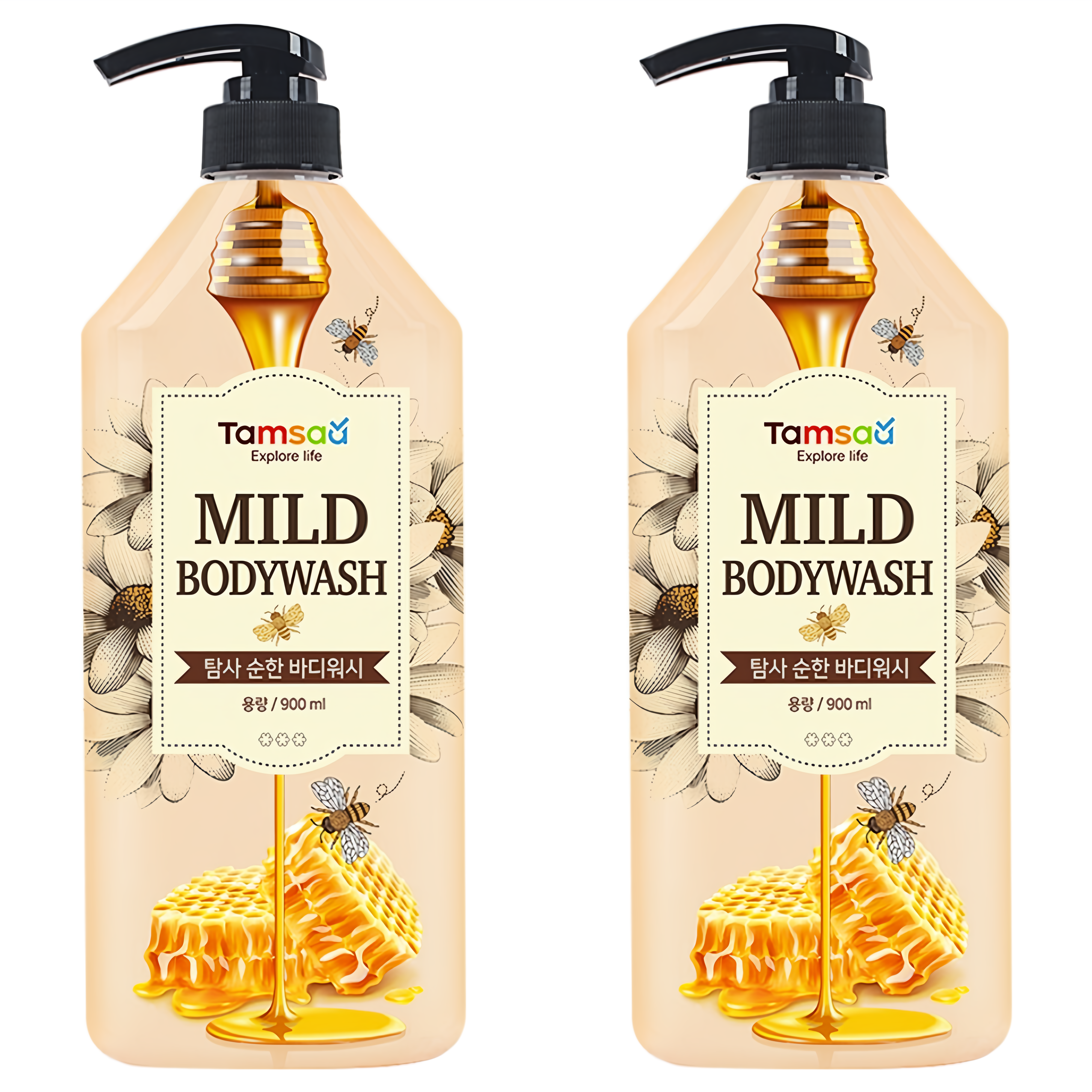 Tamsaa 溫和沐浴露 蜂蜜&嬰兒爽身粉香, 900ml, 2瓶