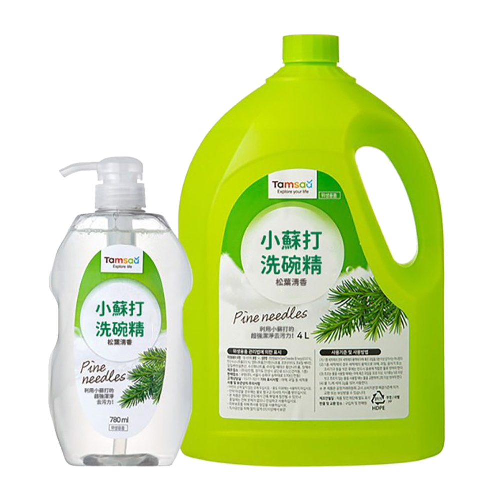 Tamsaa 小蘇打蔬果碗盤洗潔精780ml + 補充瓶4L 松葉香, 4780ml, 1組